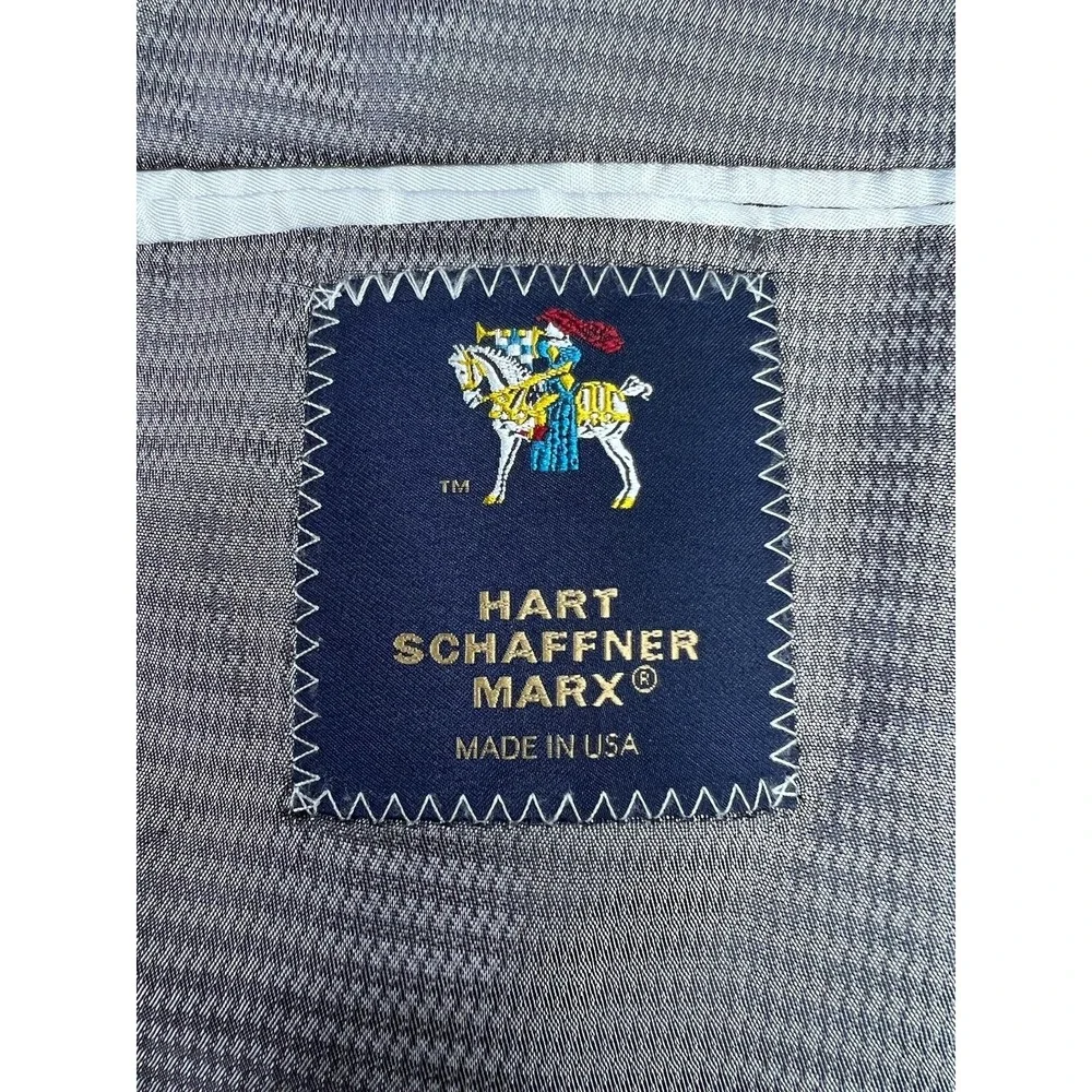 Hart Schaffner Marx Suit Jacket Mens 46R Navy Blue Wool 2 Button Union Made